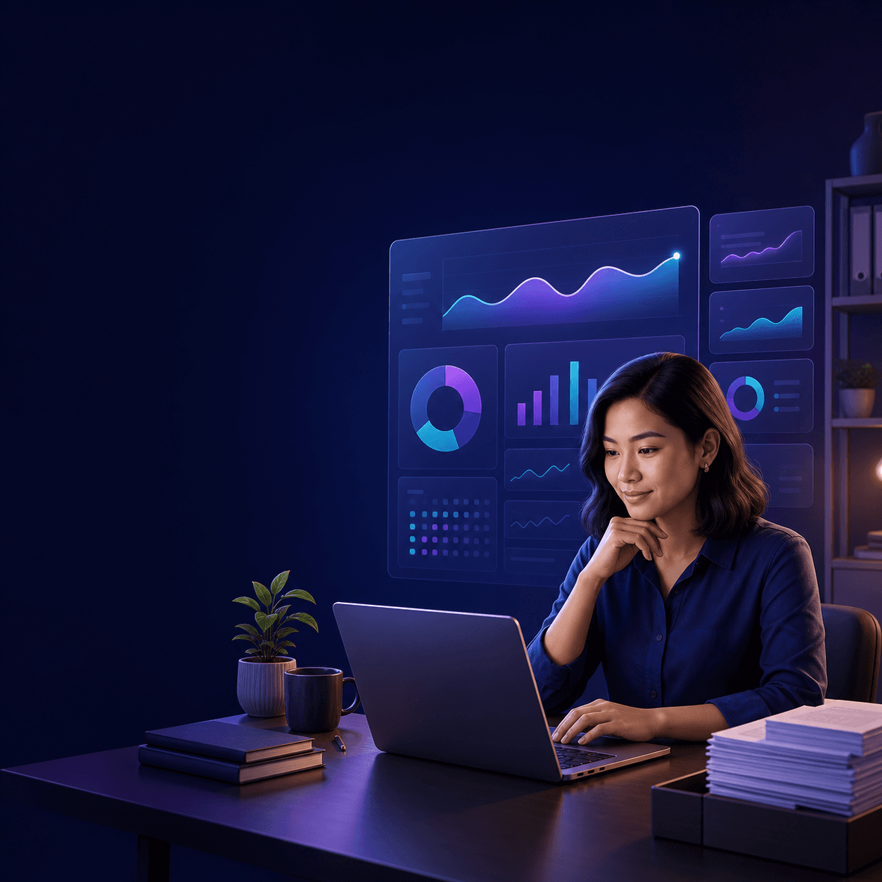 Entrepreneur reviewing a clear business performance dashboard